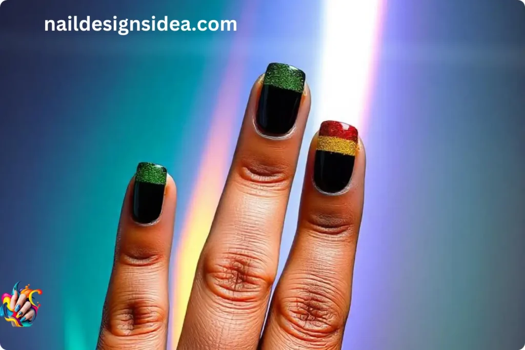 Glitter Tip Rasta Nails
