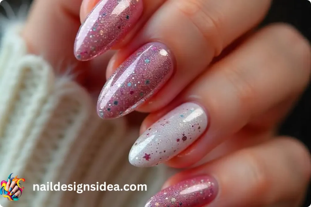 Glittered Almond New Year Nails
