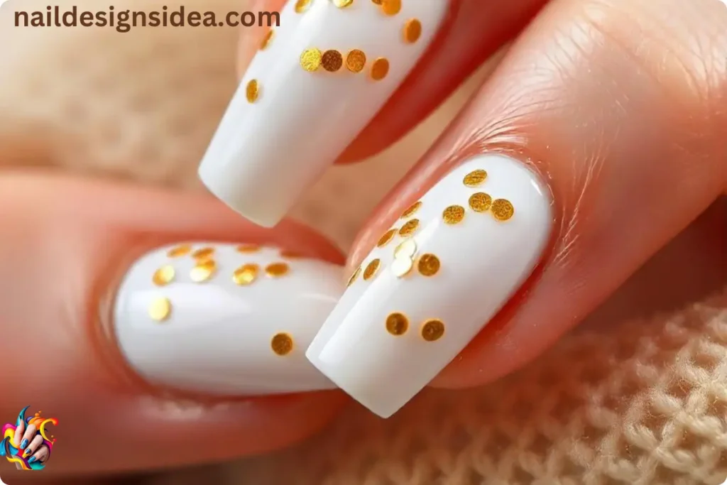 Gold Confetti French Tips Nails
