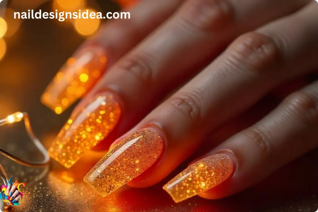 Gold Glitter Coffin Nails
