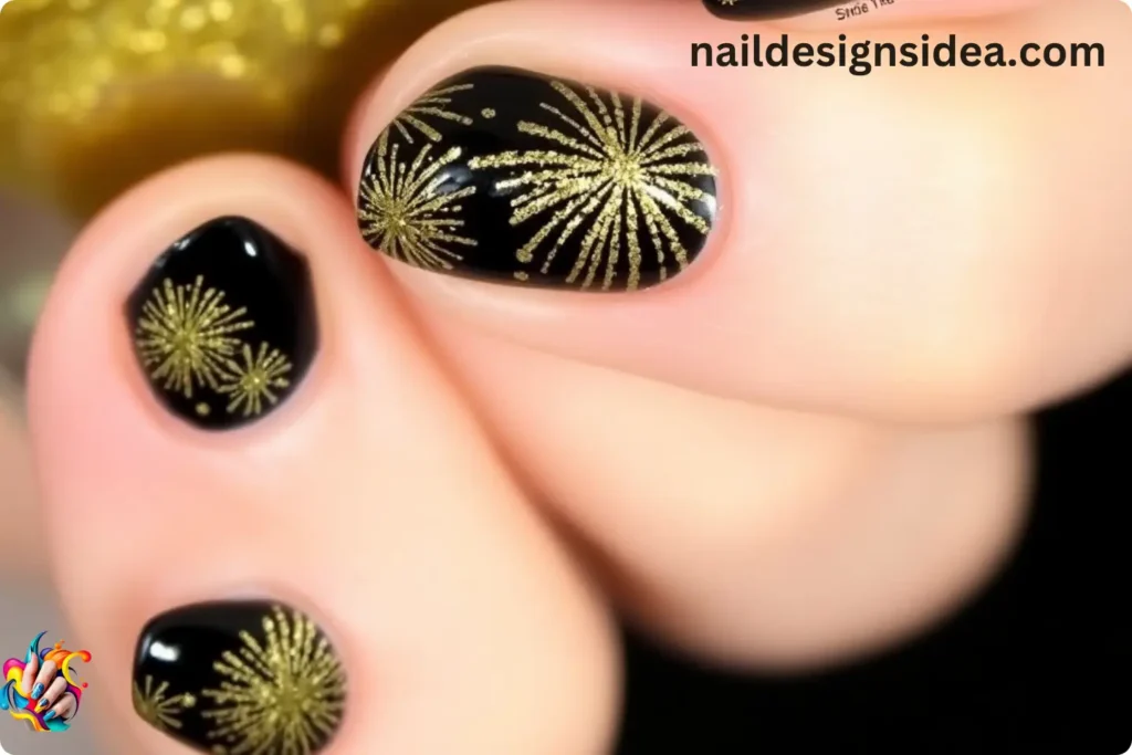 Gold Glitter Fireworks Nails
