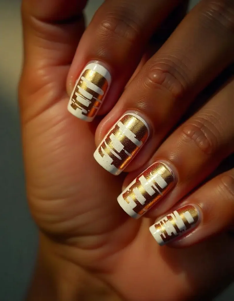 Gold and White Stripe Nails