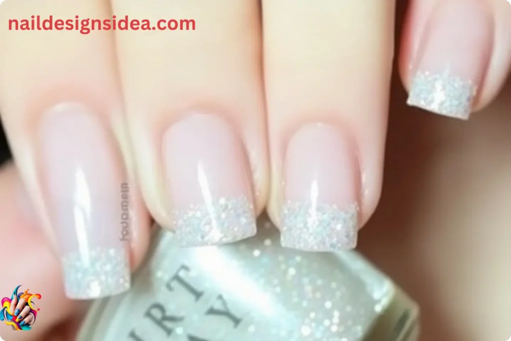  Holographic Glitter French Manicure for New Year