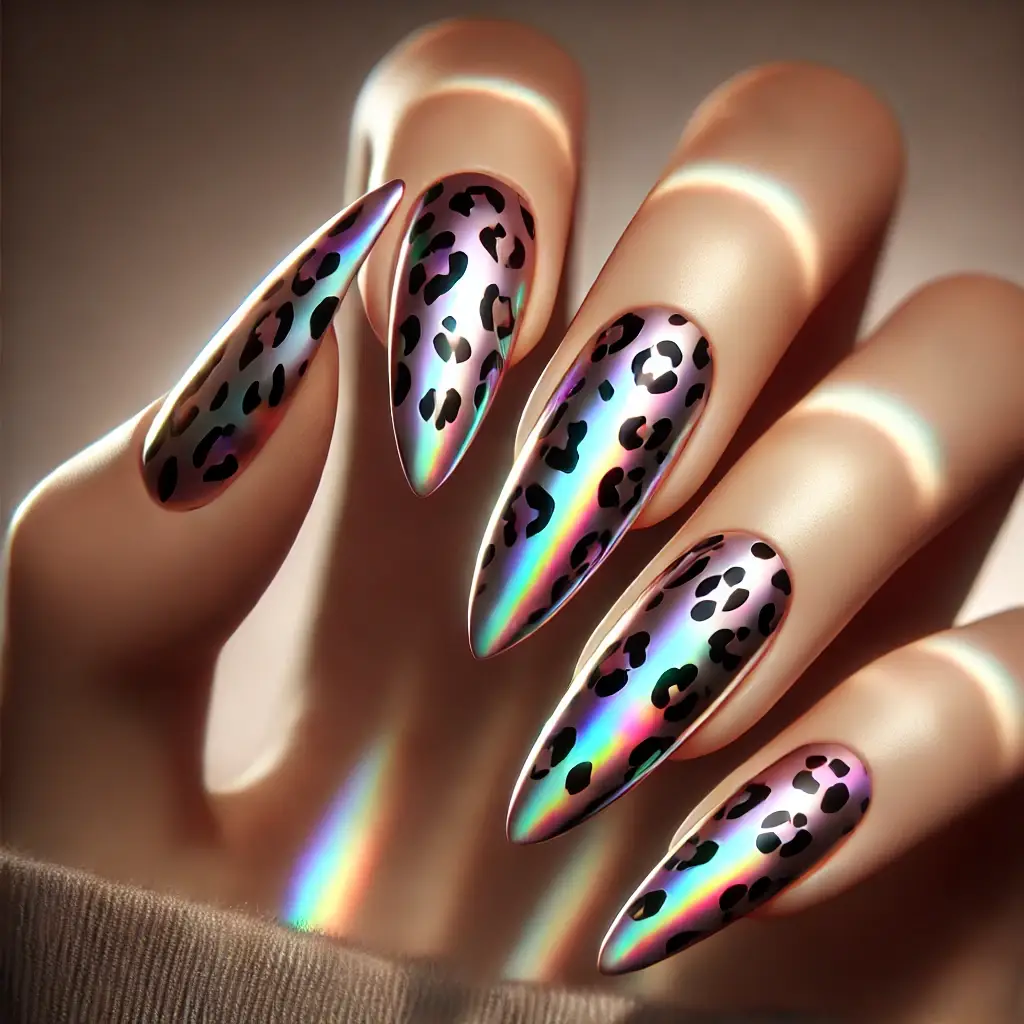 Holographic Leopard Print Nails