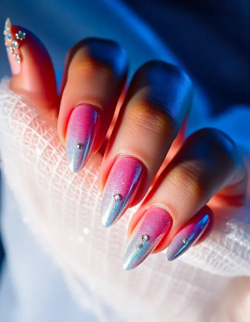 Holographic Rhinestones Nails
