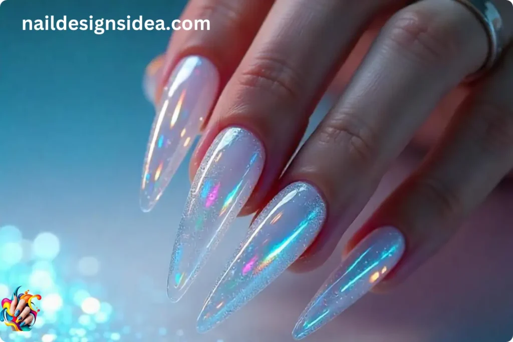 Holographic Stiletto Icicle Nails
