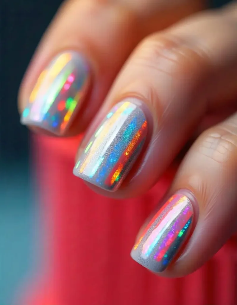 Holographic Stripes Nails
