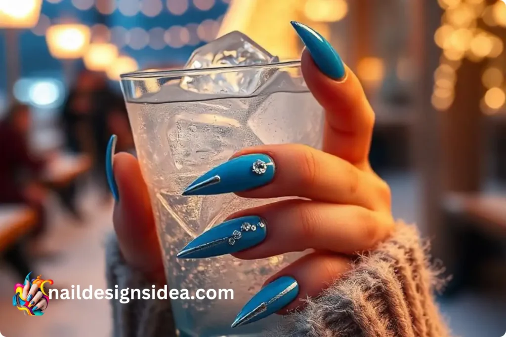 Icy Blue and Silver Nails
