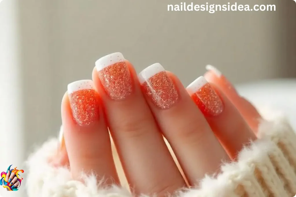 Icy Glitter French Tips Nails
