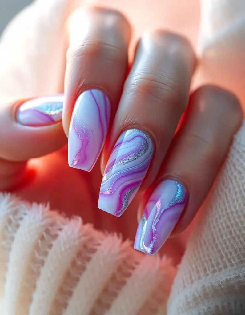 Iridescent Marble Nails
