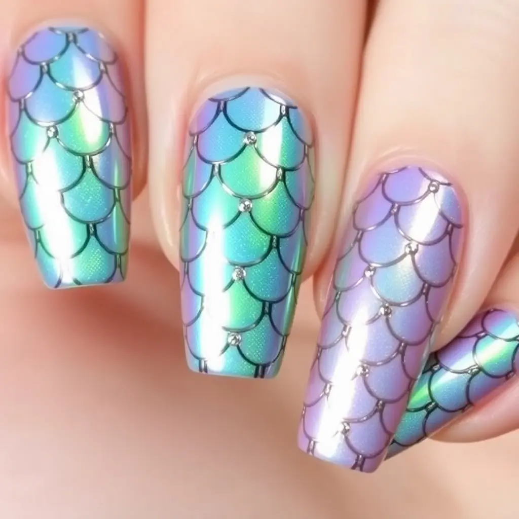 Iridescent Mermaid Scale Nails
