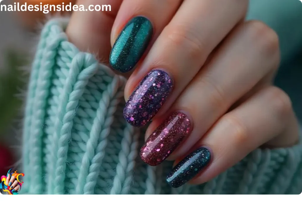 Jewel-Toned Glitter Bomb January Nails
