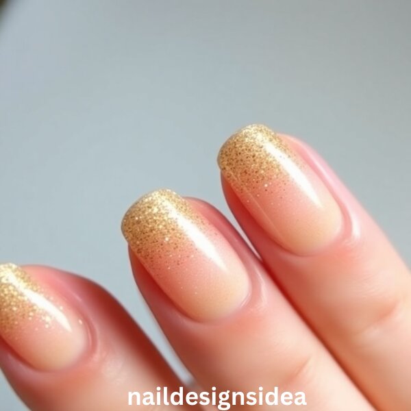 Ombre nails with a gradient of gold glitter create a magical effect. Start with a neutral base, and let the gold shimmer fade towards the tips.