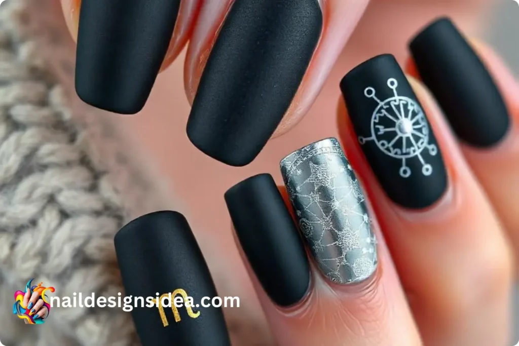 Matte Black Capricorn Nails