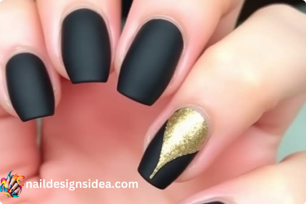 Matte Black New Year Nail Trends with Gold Foil