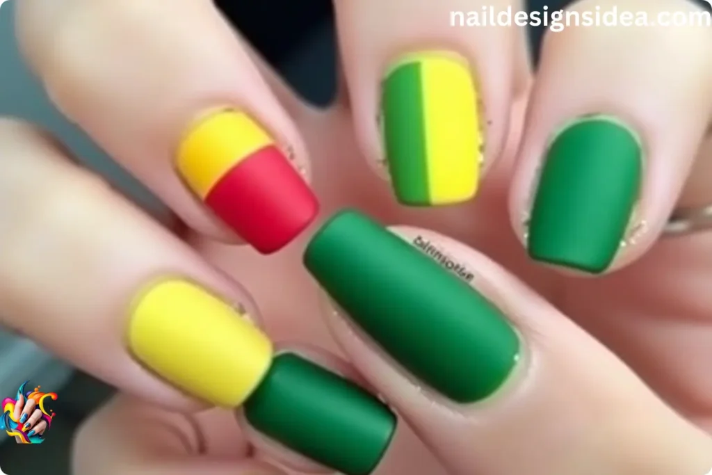 Matte Rasta Colored Nail Designs