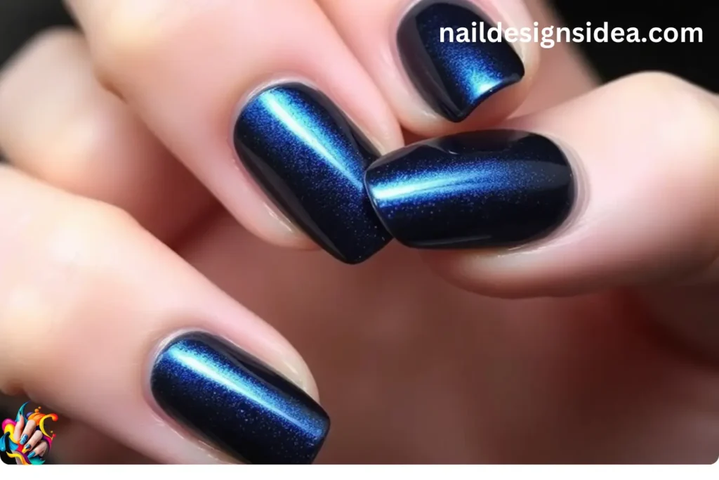 Metallic Midnight Blue January Nail Art
