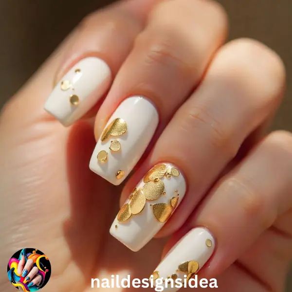 Gold foil accents can elevate the elegance of milky nails. Strategically placed foil pieces provide a luxurious finish while maintaining the overall simplicity of the design.