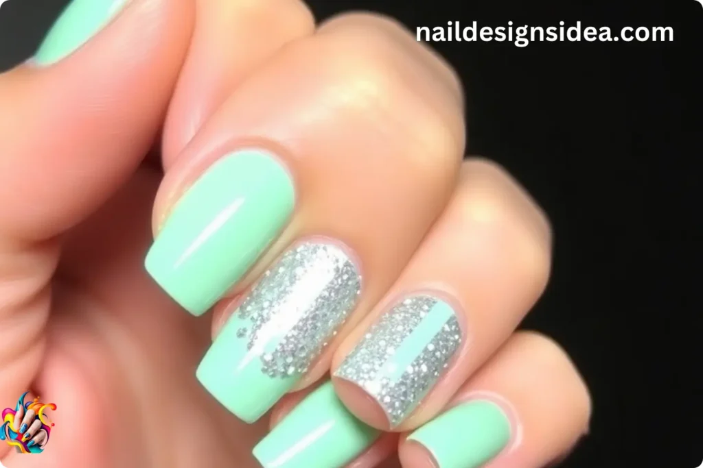 Mint and Silver Icicle Nails