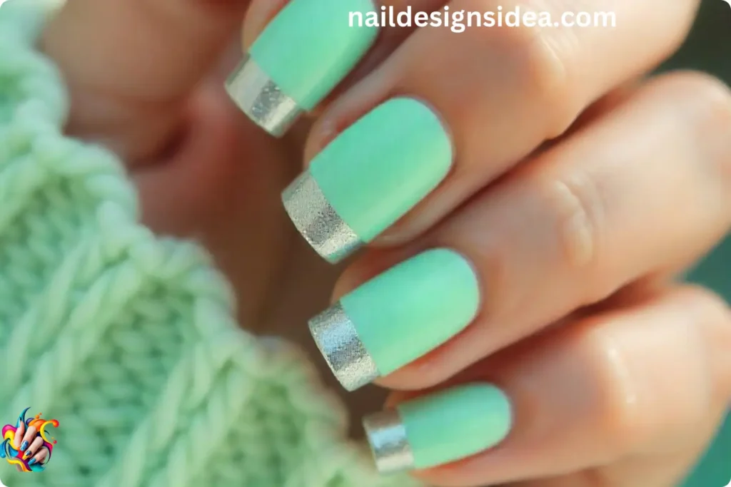  Mint and Silver Sparkle Nails