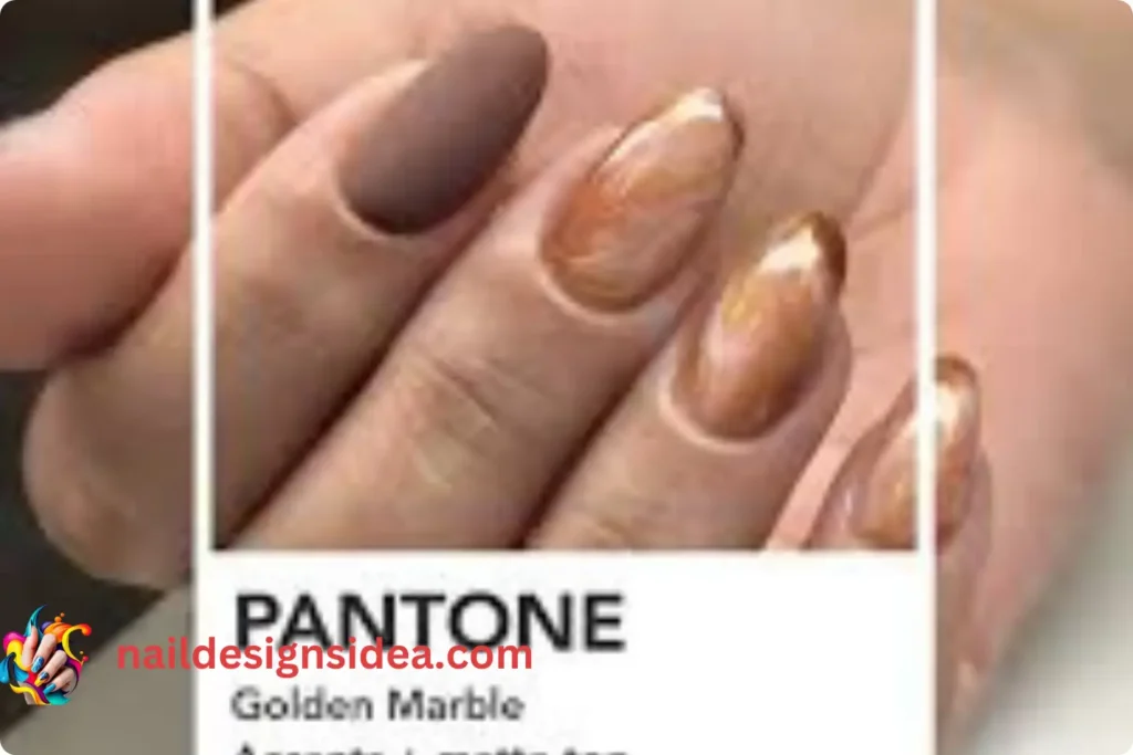 Mocha Mousse Coffin Nails με Ασημένιες Γραμμές