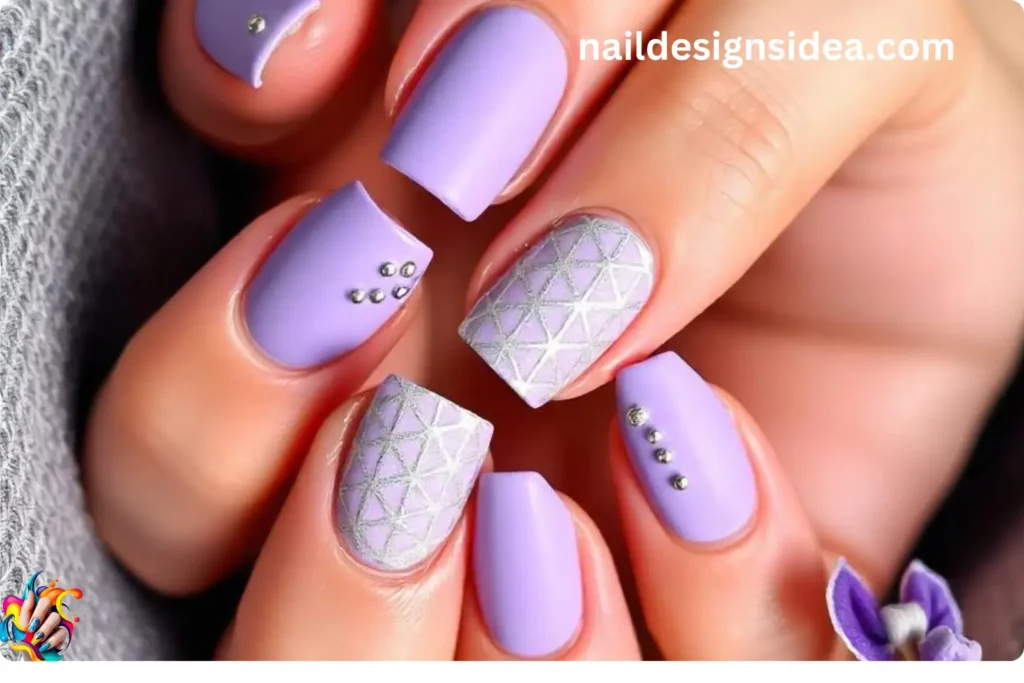 Muted Lavender January Nail Designs with Silver Accents
