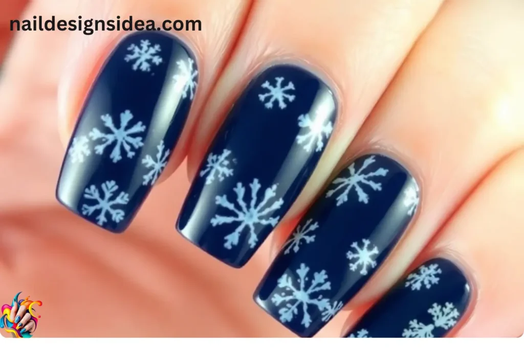 Navy Blue with Snowflake Stamping Nails
