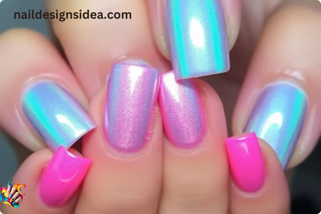 Neon Pink Holographic Nail Designs