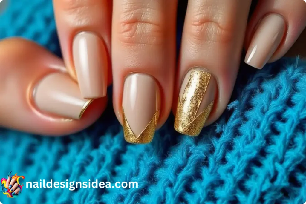 Nude Nails with Gold Foil Accents
