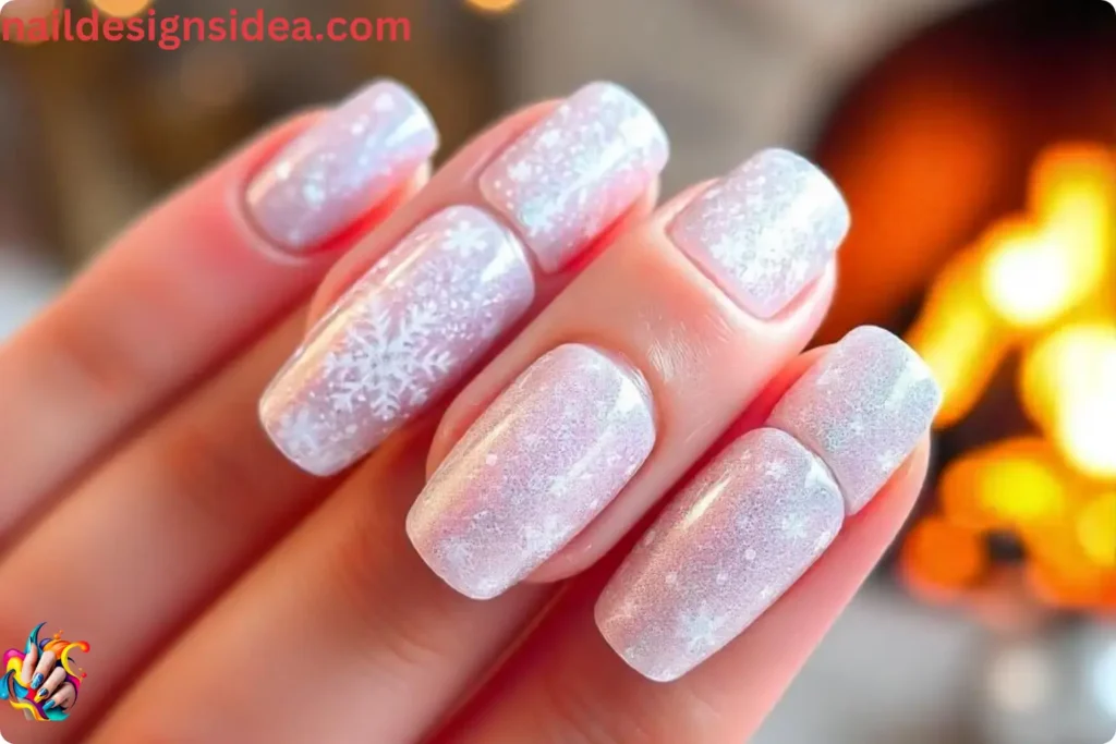 Pearlescent Snowflakes Nails