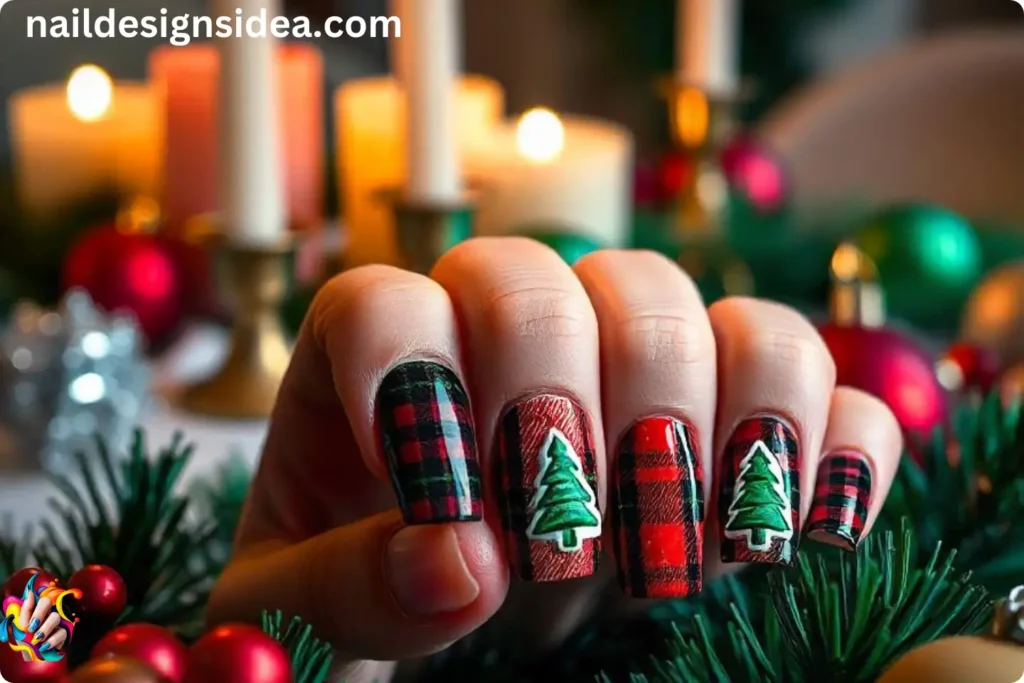 Plaid Christmas Nails
