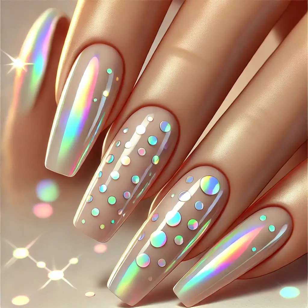 Polka Dot Holographic Nail Designs 