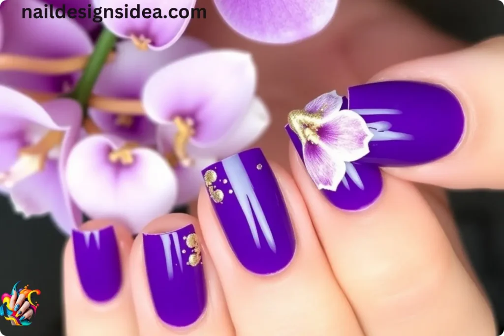 Purple and Gold Orchid Nail Design Ideas
