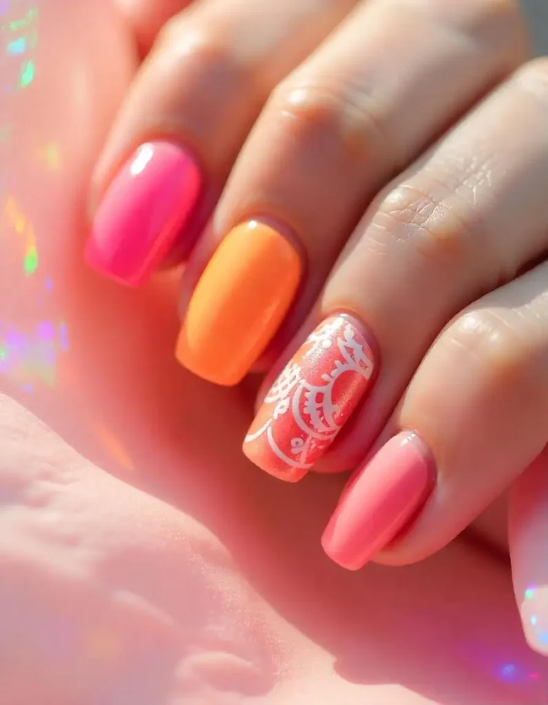 Rainbow Coral Nails
