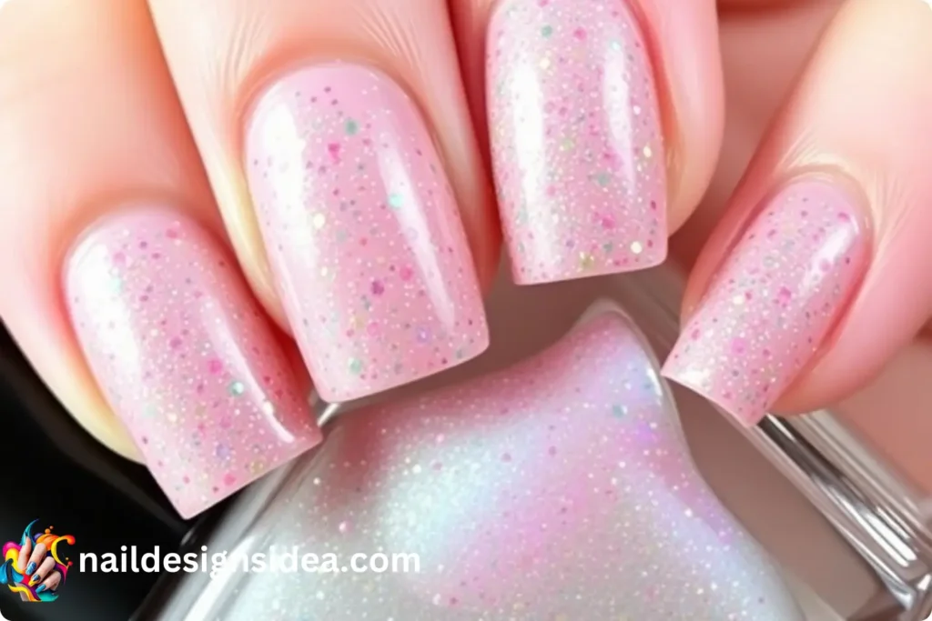 Rainbow Glitter New Year Nail Trends Over Nude Base