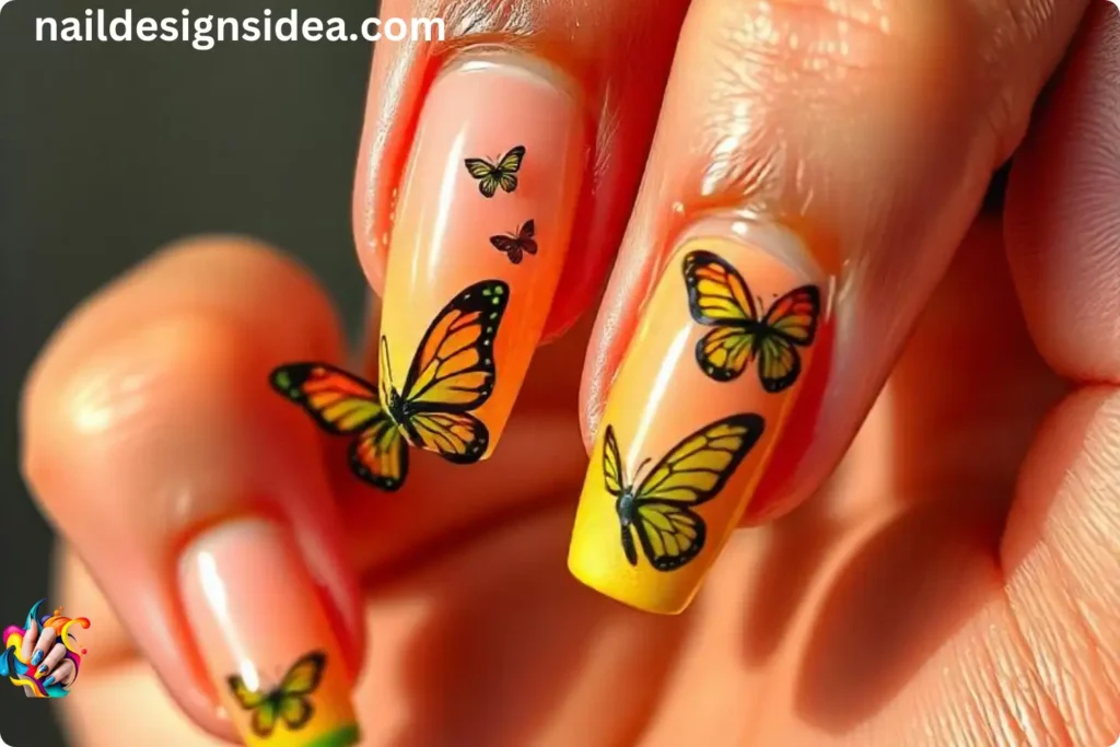 Rasta Colored Nail Designs with Butterfly Art
