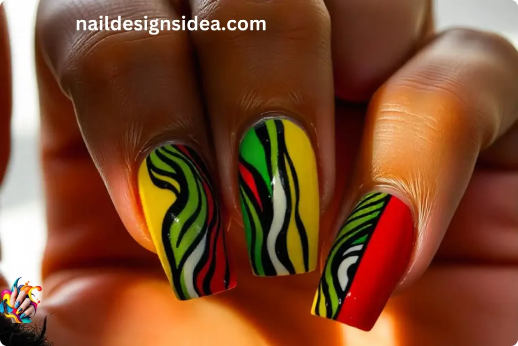 Rasta Nail Designs with Animal Print
