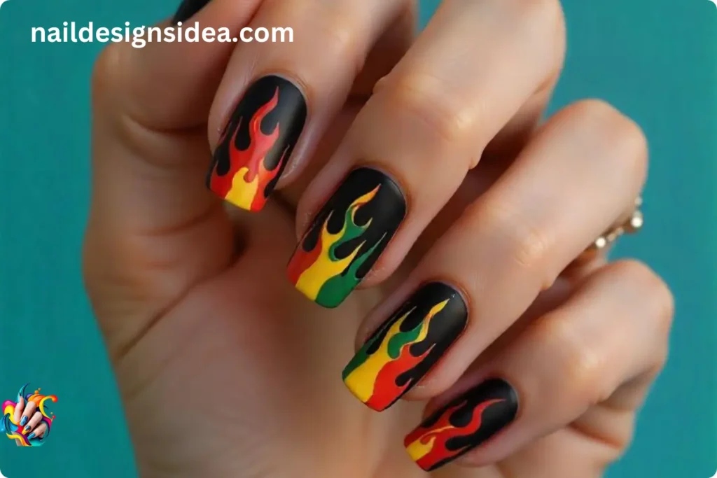 Rasta Nails with Fire Flames