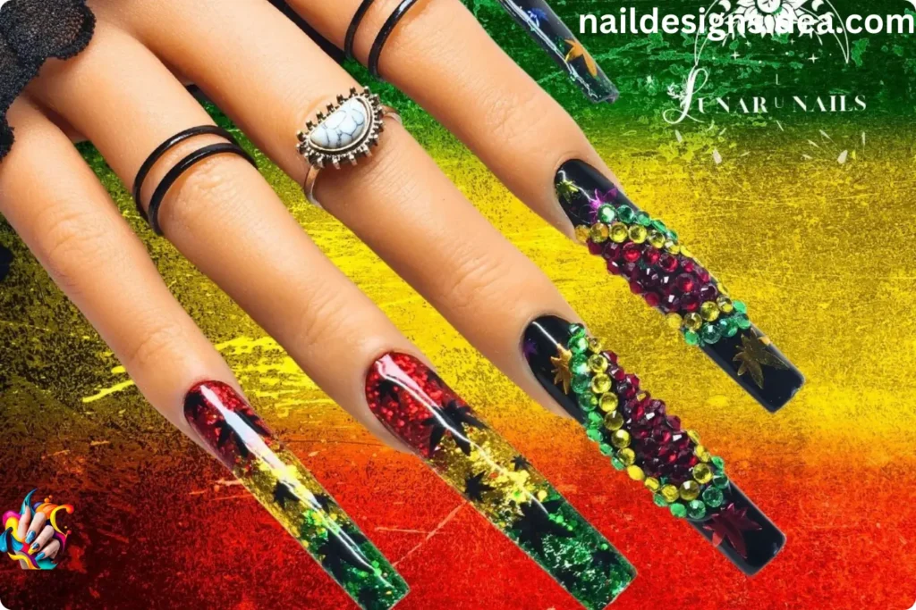 Rasta Nails with Heart Accents