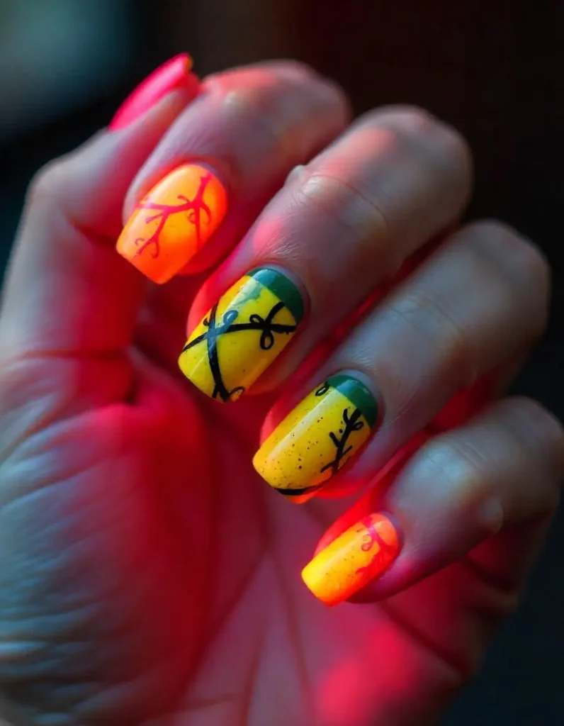 Rasta Nails with Outline Art
