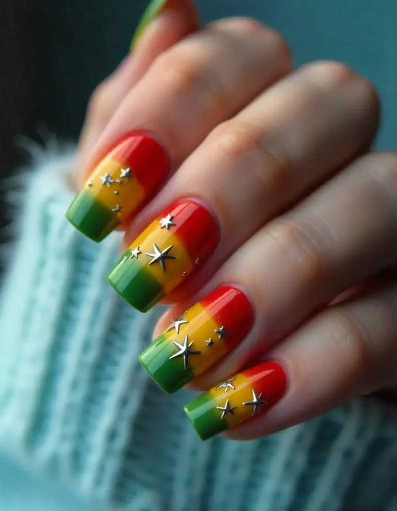  Rasta Nails with Starry Accents
