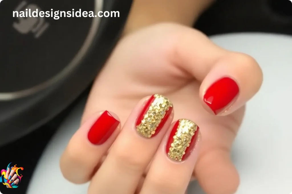 Red and Gold Combo Nails for New Year