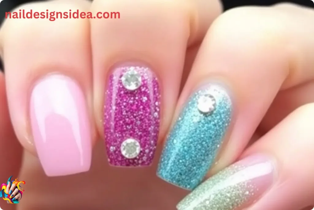 Rhinestone and Glitter Combo Nails for Ne Year