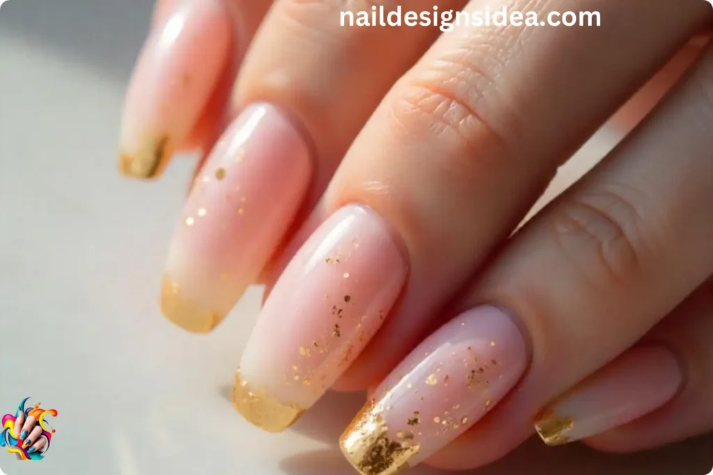 Satin Finish Nails with Gold Flakes