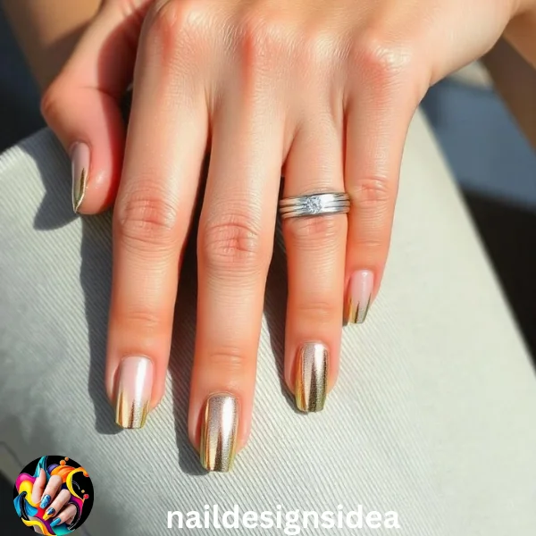 Metallic accents add a futuristic and luxurious touch to Selena Gomez’s engagement manicure for 2025. 