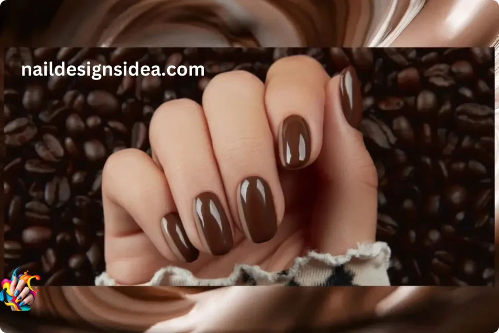 Short Mocha Mousse Nails με Πουά Λεπτομέρειες