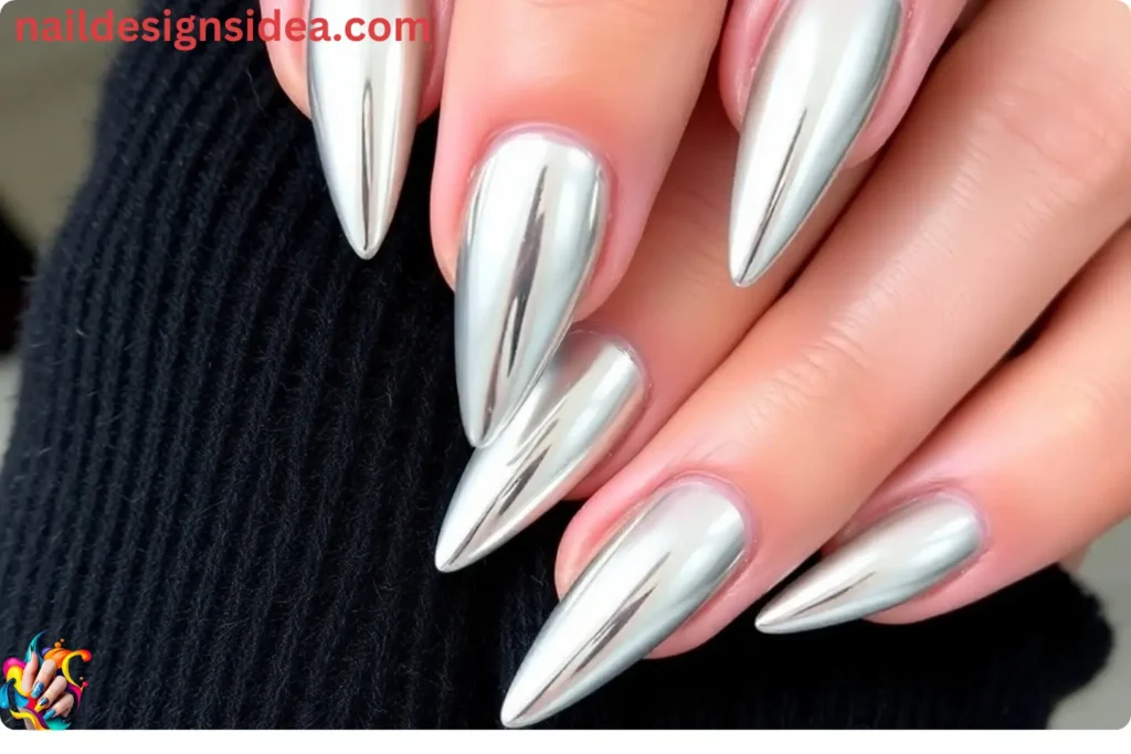 Silver Chrome January Nails
