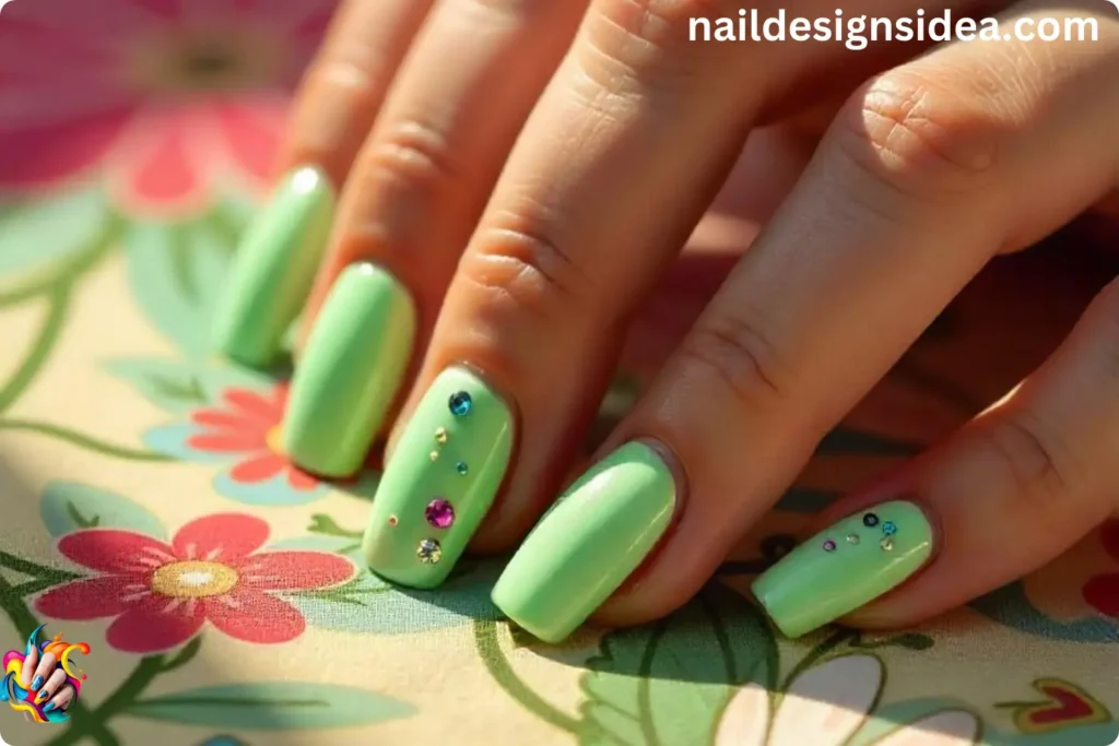 Soft Green Holographic Nail Designs 