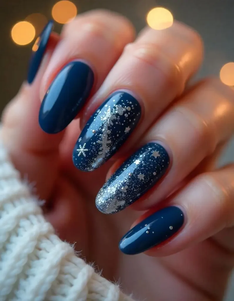 Sparkly Navy with Silver Glitter Nails
