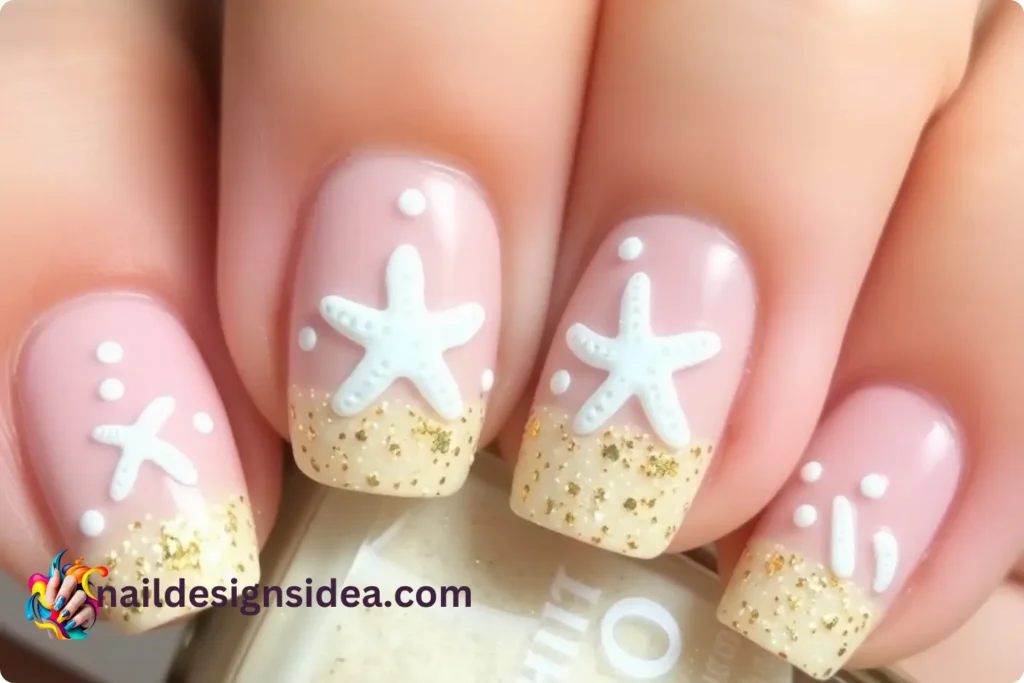 Starfish and Sandy Beach Little Mermaid Nails 
